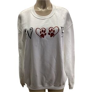 Gildan Woof Size Large White Sweatshirt With Dog Prints. Preloved